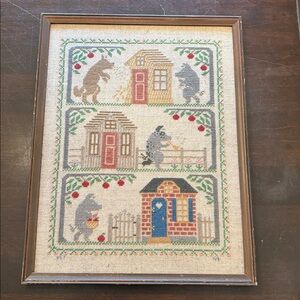 Framed 3 Little Pigs Cross-Stitch 1991